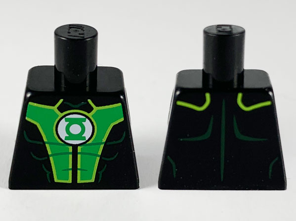 Lego Torso Bright Green Panels, Green Lantern Logo Pattern / Black