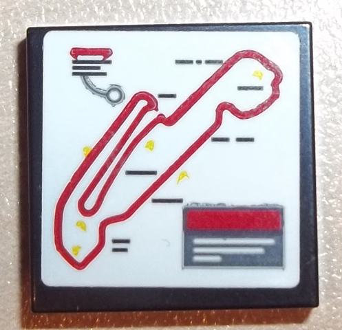Lego Tile 2 x 2 with Race Circuit Map Pattern (Sticker) - Set 75876 / Black