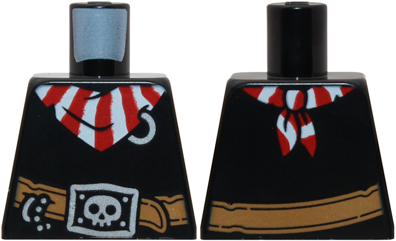 Lego Torso Pirate with Red and White Striped Bandana, Medium Nougat Belt, Silver Rings, Chain, and Buckle with Skull Pattern