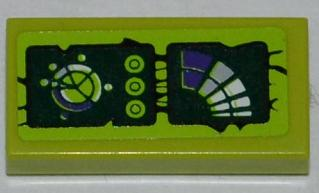 Lego Tile 1 x 2 with Control Panel with Buttons and Dark Purple Gauges Pattern (Sticker) - Set 9447 / Lime