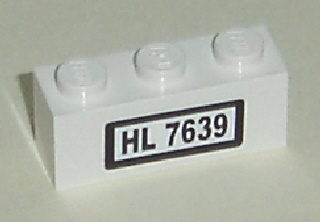 Lego Brick 1 x 3 with 'HL 7639' Pattern (Sticker) - Set 7639