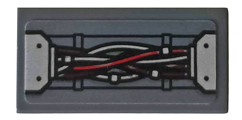Lego Tile 1 x 2 with Black, Red and Silver Wires Pattern (Sticker) - Set 76159 / Dark Bluish Gray