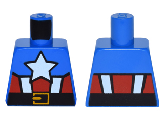Lego Torso White Star, Red and White Stripes and Black Belt with Gold Buckle Pattern / Blue