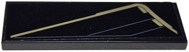 Lego Tile 2 x 6 with Gold Angled Stripe and Light Bluish Gray Lines Pattern Model Left Side (Sticker) - Set 76211