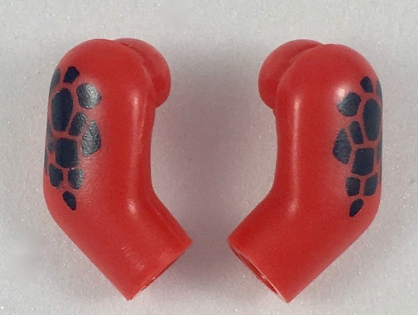 Lego Arm, (Matching Left and Right) Pair with Black Scales Pattern / Red