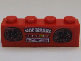 Lego Brick 1 x 4 with Radio Pattern (Sticker) - Set 3142 / Red
