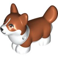 Lego Animal, Dog, Corgi with Partially Dark Orange Fur print / White