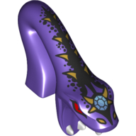Lego Minifig Head Special, Snake, Arched with Open Mouth and Black and Gold Scales, Large Diamond/Jewel on Head Print / Dark Purple
