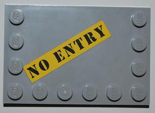 Lego Tile, Modified 4 x 6 with Studs on Edges with Black 'NO ENTRY' on Yellow Background Pattern (Sticker) - Set 8199