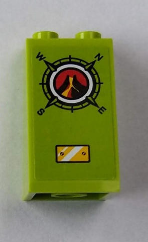 Lego Slope 75 2 x 2 x 3 - Solid Studs with Volcano Explorers Logo and Yellow Metal Plate Pattern (Sticker) - Set 60124