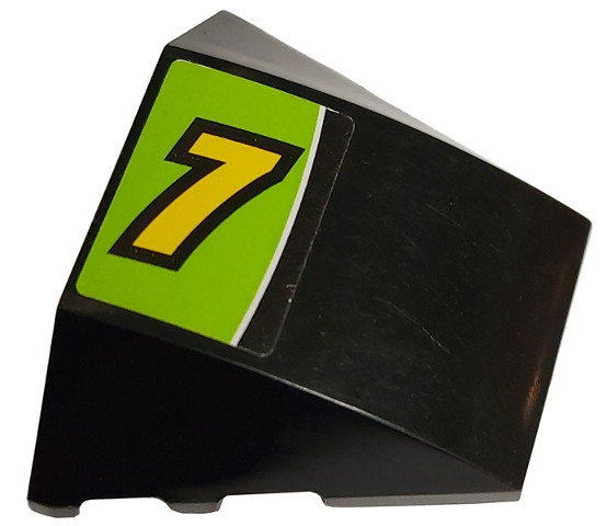 Lego Wedge 4 x 3 Triple Curved No Studs with Yellow Number 7 and White Line on Lime Background Pattern (Sticker) - Set 8119