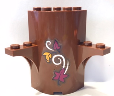 Lego Cylinder Quarter 3 x 3 x 5 with 1 x 1 Cutout and 2 Arch Tops with Bright Light Orange and Magenta Leaves and Metallic Swirl Pattern 2 (Sticker) - Set 41164