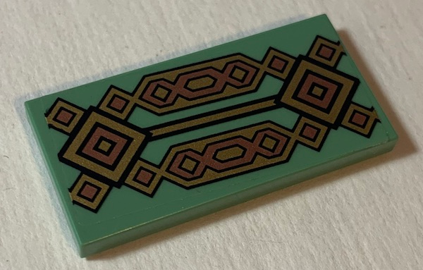 Lego Tile 2 x 4 with Pearl Gold and Copper Diamonds Pattern (Sticker) - Set 79018 / Sand Green