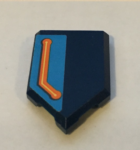 Lego Tile, Modified 2 x 3 Pentagonal with Orange and Yellow Line on Dark Azure Background Pattern Model Right Side (Sticker) - Set 72004