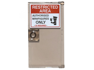 Lego Door 1 x 4 x 6 with Stud Handle with 'RESTRICTED AREA', 'AUTHORISED MINIFIGURES ONLY' and Minifigure Sign Pattern (Sticker) - Set 76051