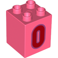 Lego Duplo Brick 2 x 2 x 2 with Red '0' Print / Coral
