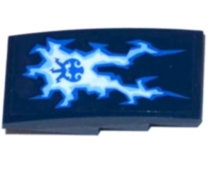 Lego Slope, Curved 4 x 2 with Lightning and Ninjago Power Emblem Pattern (Sticker) - Set 70602 / Dark Blue