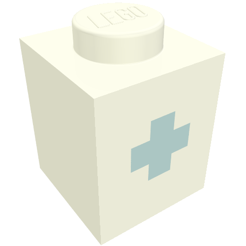 Lego Brick 1 x 1 with Blue '+' Print (Bold Font) / White