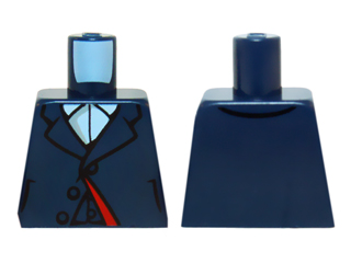 Lego Torso Suit Jacket with Lapels, Buttons and Dark Red Lining over White Shirt with Collar Pattern / Dark Blue