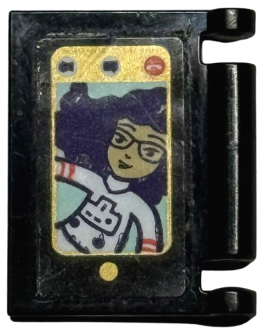 Lego Minifigure, Utensil Book Cover with Tablet Computer Screen, Minifigure with White Top and Dark Purple Hair Pattern (Sticker) - Set 41714