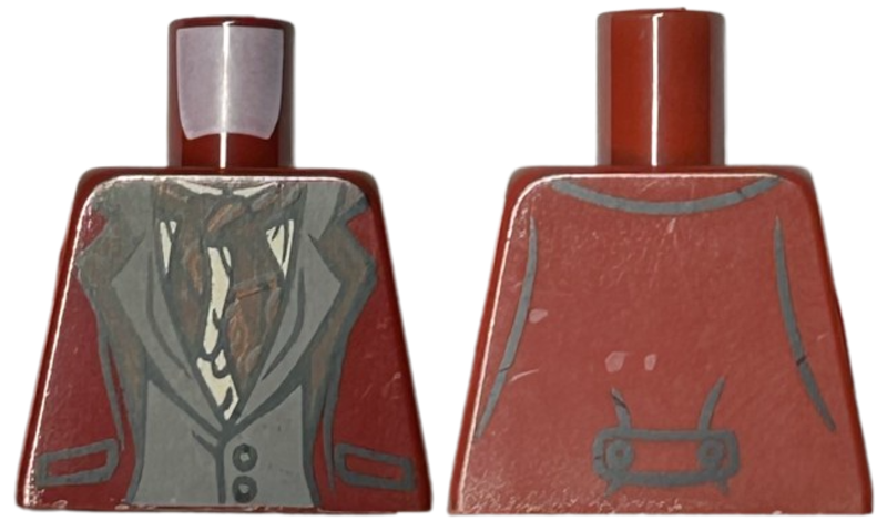 Lego Torso Jacket over Dark Bluish Gray Vest, Tan Shirt and Dark Red Scarf Pattern / Dark Red