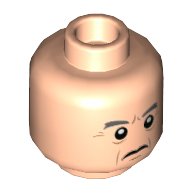 Lego Minifig Head, Grey Eyebrows, Crows Feet, Stern Determined Print / Light Nougat