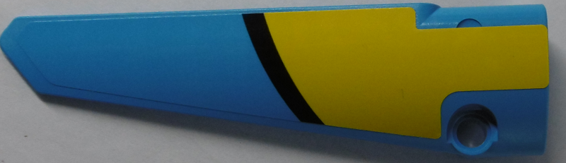 Lego Technic, Panel Fairing # 5 Long Smooth, Side A with Black Curved Line on Dark Azure and Yellow Background Pattern (Sticker) - Set 42074 / Dark Azure