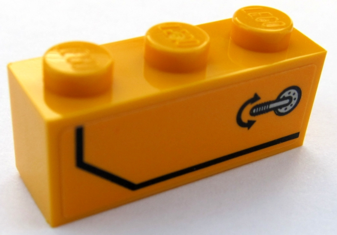 Lego Brick 1 x 3 with Door Handle and Black Stripe Pattern Model Left Side (Sticker) - Set 60159 / Bright Light Orange