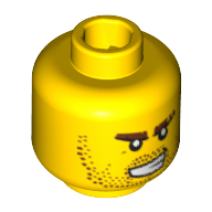 Lego Minifig Head Agent Charge / Knight / Pirate, Stubble, Brown Eyebrows, Bared Teeth, White Pupils Print / Yellow