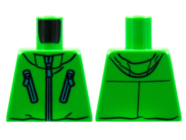 Lego Torso Jacket, 3 Medium Azure Zippers Pattern / Bright Green
