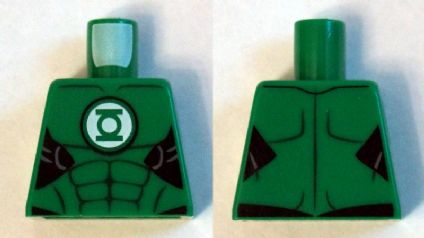 Lego Torso Muscles Outline with Green Lantern Logo on White Background Pattern / Green