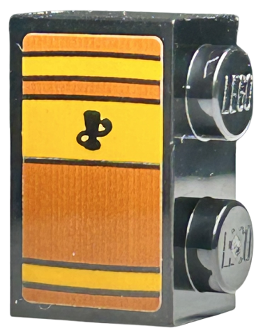 Lego Brick 1 x 2 with Book Spine, Bright Light Orange and Orange Stripes, Black Lines and Goblet Pattern (Sticker) - Set 76411