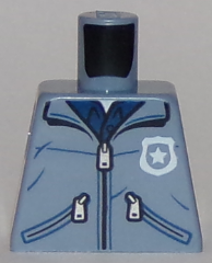 Lego Torso Jacket with Zippers over Dark Blue Shirt with Badge and 'POLICE' Pattern / Sand Blue