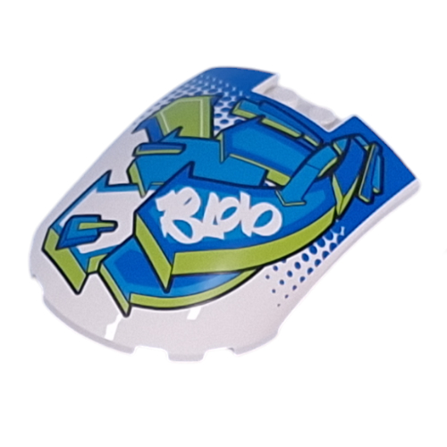 Lego Windscreen 6 x 8 Curved with Blue/Lime Arrows, Graffiti Print / White