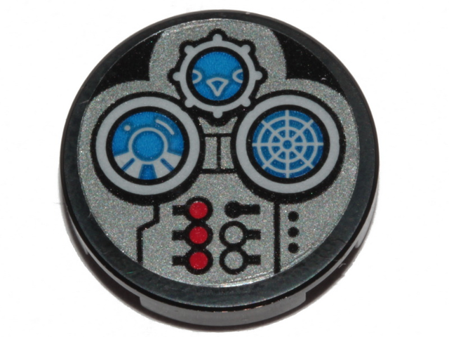 Lego Tile, Round 2 x 2 with Bottom Stud Holder with SW N-1 Starfighter Gauges and Red Buttons Pattern (Sticker) - Set 75325