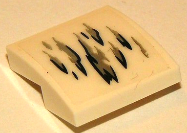 Lego Slope, Curved 2 x 2 x 2/3 with Large Silver and Black Dirt Pattern Model Left Side (Sticker) - Set 76083 / White