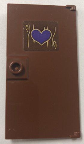 Lego Door 1 x 4 x 6 with Stud Handle with Dark Purple Heart on Wood Grain Pattern (Sticker) - Set 41679 / Reddish Brown