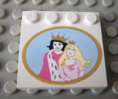 Lego Tile, Modified 4 x 4 with Studs on Edge with Prince and Princess Pattern (Sticker) - Set 5963