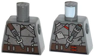 Lego Torso Strapped Armor Plates with Brown Belt with Red Clasps Pattern / Dark Bluish Gray