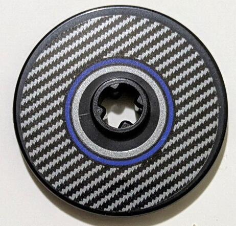 Lego Technic, Disk 3 x 3 with Silver Carbon Fiber and Blue Circle Pattern Model Right Side (Sticker) - Sets 42151 / 42162