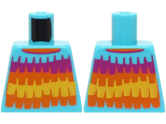 Lego Torso Shirt with Magenta, Orange and Yellow Stripes with Fringe Pattern (BAM) / Medium Azure