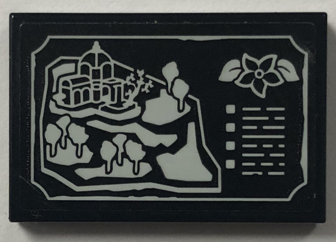 Lego Tile 2 x 3 with Light Bluish Gray Botanical Garden Information Map with Greenhouse, Plants and Flower Pattern (Sticker) - Set 41757