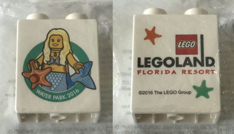 Lego Duplo, Brick 1 x 2 x 2 with Waterpark 2016 Girl LEGOLAND Florida Resort Pattern / White