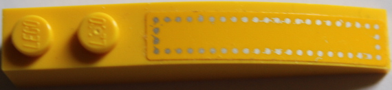 Lego Slope, Curved 6 x 1 with 2 Studs with Silver Dots Pattern (Sticker) - Set 70909 / Yellow