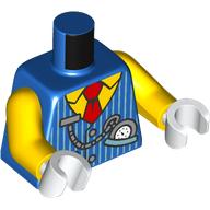 Lego Torso, Bright Light Blue Striped Vest, Yellow Shirt, Red Tie, Pocketwatch print, Yellow Arms, White Hands