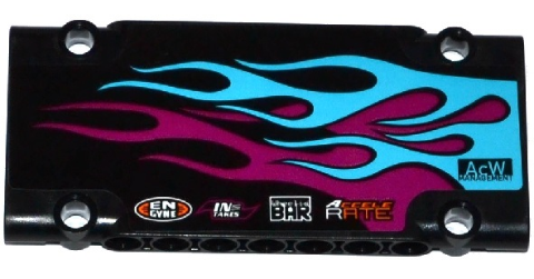 Lego Technic, Panel Plate 5 x 11 x 1 with Medium Azure and Magenta Flames and Sponsor Logos Pattern Model Right (Sticker) - Set 42050