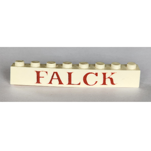Lego Brick 1 x 8 with 'FALCK' Large Red Print / White