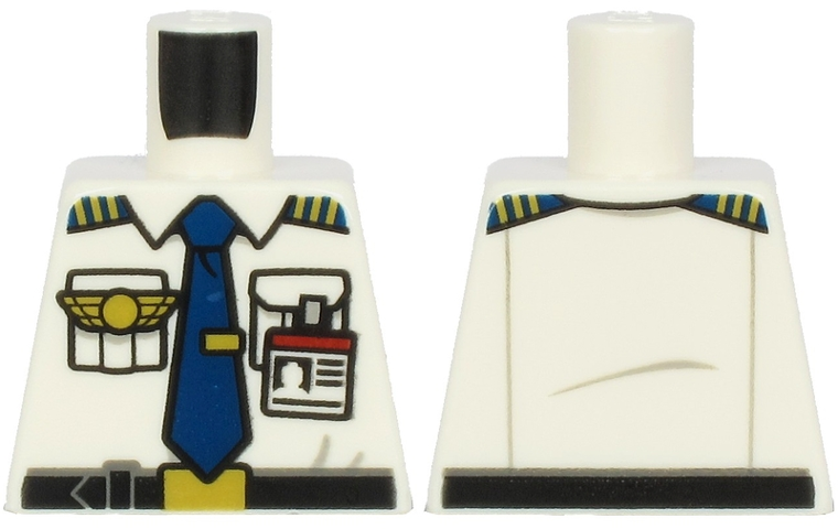 Lego Torso Shirt with Dark Blue Tie with Clip, Epaulettes, Gold Logo Pin, Black Belt and Red and White ID Badge Pattern / White