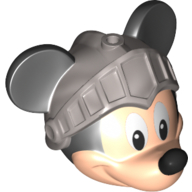 Lego Minifig Head Special with Black Mouse Ears and Nose, Flat Silver Knight Helmet Print (Mickey Mouse) / Light Nougat