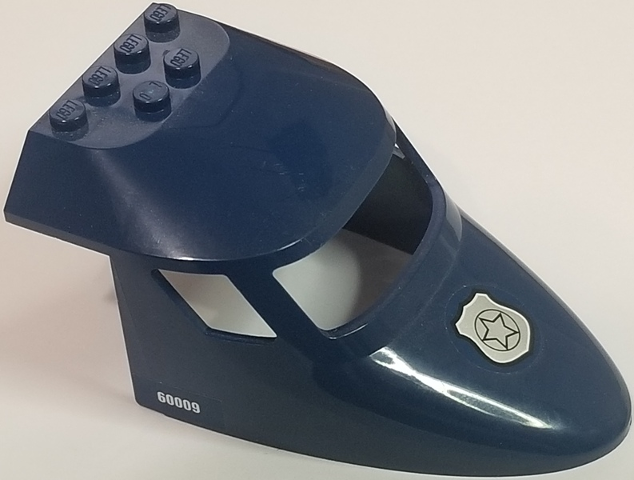 Lego Aircraft Fuselage Forward Top Curved 6 x 10 x 4 with 3 Window Panes with Silver Badge on Front and '60009' Pattern on Both Sides (Stickers) - Set 60009 / Dark Blue